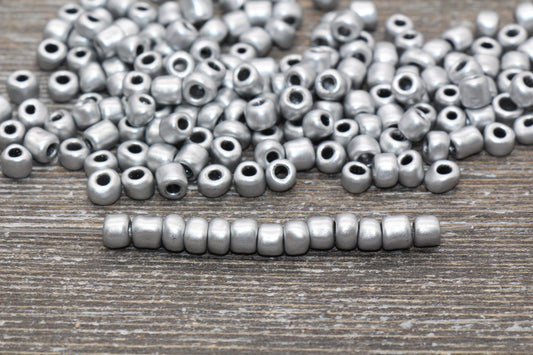 5mm Matte Silver Glass Seed Beads, Size 3/0 Matte Silver Opaque Czech Seed Beads, Rocailles Beads, Bead Bracelet, Beading Supplies #1422