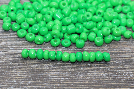 5mm Green Glass Seed Beads, Size 3/0 Green Opaque Czech Seed Beads, Rocailles Beads, Bead Bracelet, Beading Supplies #1427