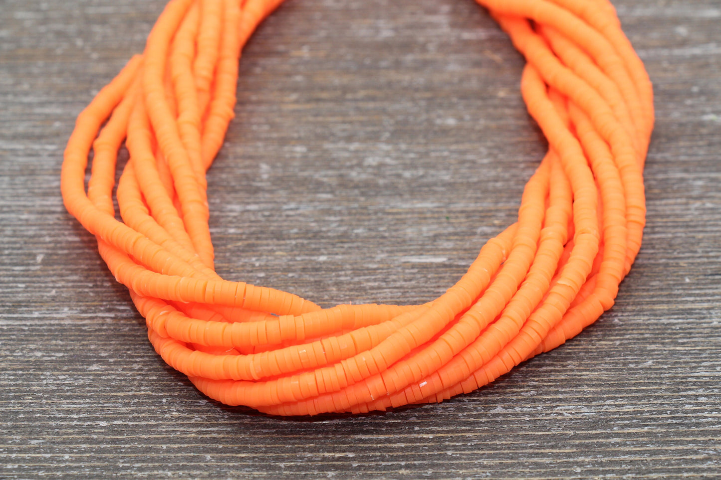 4mm Orange Heishi Beads, Polymer Clay Disc Beads, African Disc Beads, Vinyl Heishi, 16 inch Strand #136