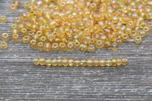 Light Orange Transparent AB Glass Seed Beads, 4mm 6/0 Glass Round Beads, Rainbow Trans Seed Beads, Rocailles Beads, Beading Supplies #1435