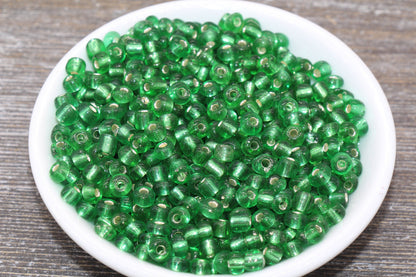 5mm Green Transparent Glass Beads with Silver Lined, Green Glass Round Beads, Trans Seed Beads, Rocailles Beads, Beading Supplies #1446