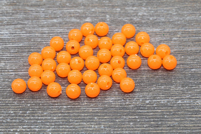 8mm Glow in Dark Orange Gumball Beads, Round Acrylic Loose Beads, Bubblegum Beads, Chunky Beads, Smooth Plastic Round Beads #1452