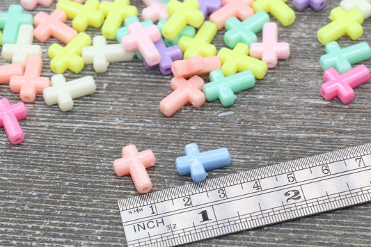 Multicolored Cross Beads, Acrylic Pastel Color Cross Beads, Plastic Cross Beads, Bracelet Beads #1471