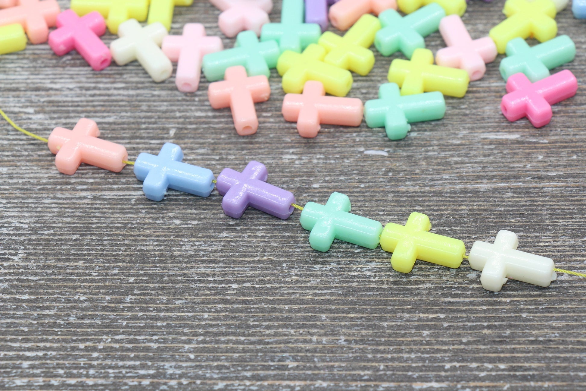 Multicolored Cross Beads, Acrylic Pastel Color Cross Beads, Plastic Cross Beads, Bracelet Beads #1471
