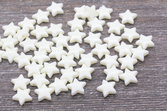Ivory Star Beads, Ivory Acrylic Star Beads, Plastic Star Beads #1486