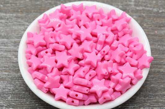 Pink Star Beads, Pink Acrylic Star Beads, Plastic Star Beads #1488