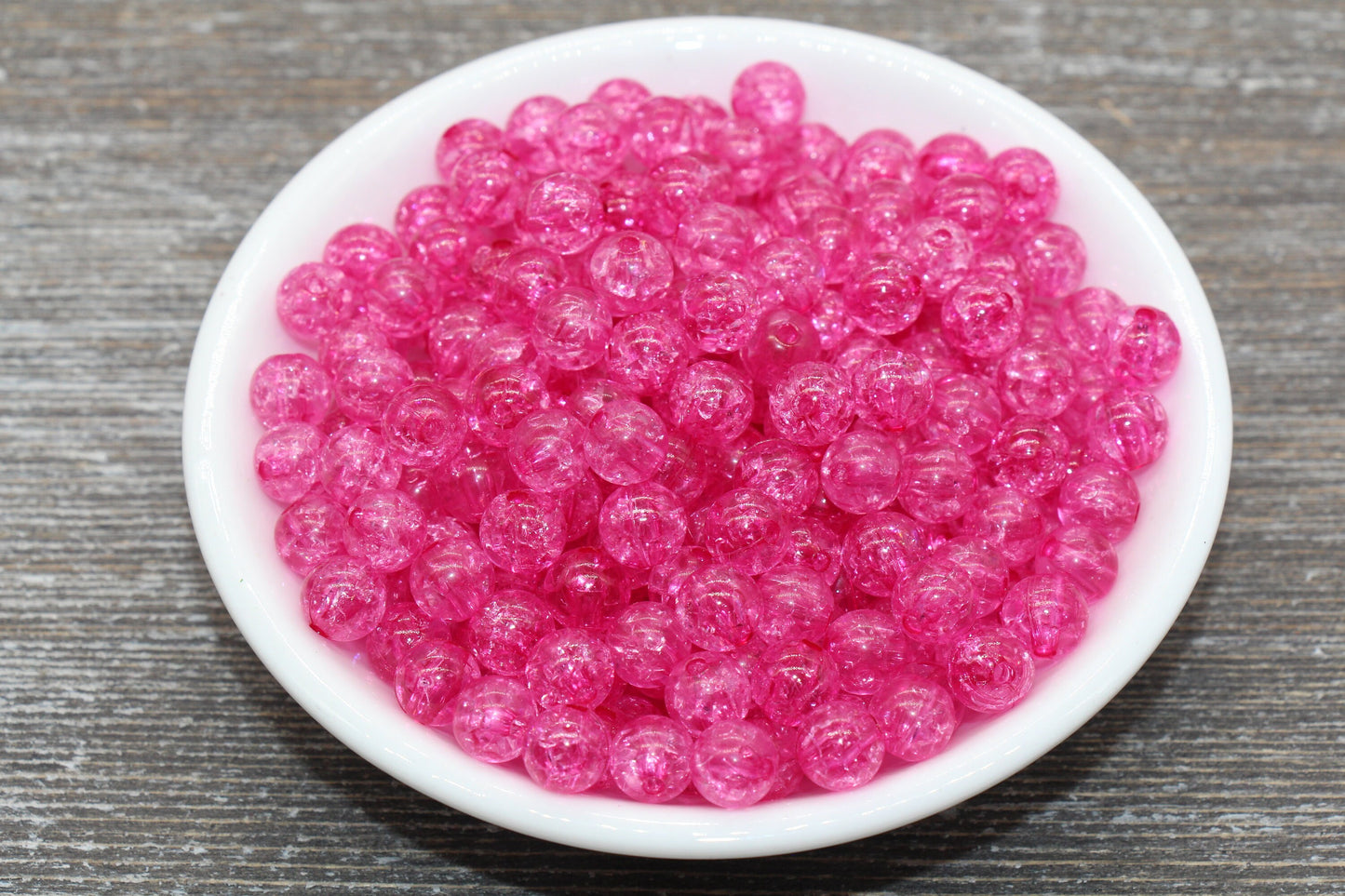 8mm Hot Pink Crackle Gumball Beads, Acrylic Crackle Loose Beads, Bubblegum Beads, Chunky Beads, Smooth Round Plastic Beads #1522