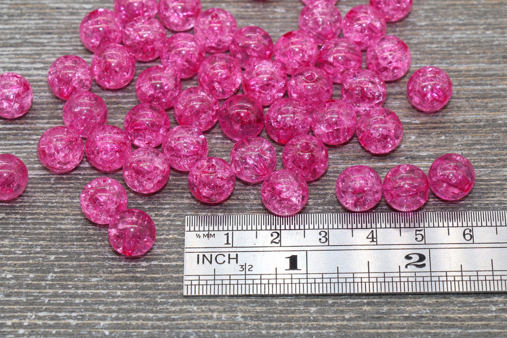 10mm Hot Pink Crackle Gumball Beads, Acrylic Crackle Loose Beads, Bubblegum Beads, Chunky Beads, Smooth Round Plastic Beads #1523