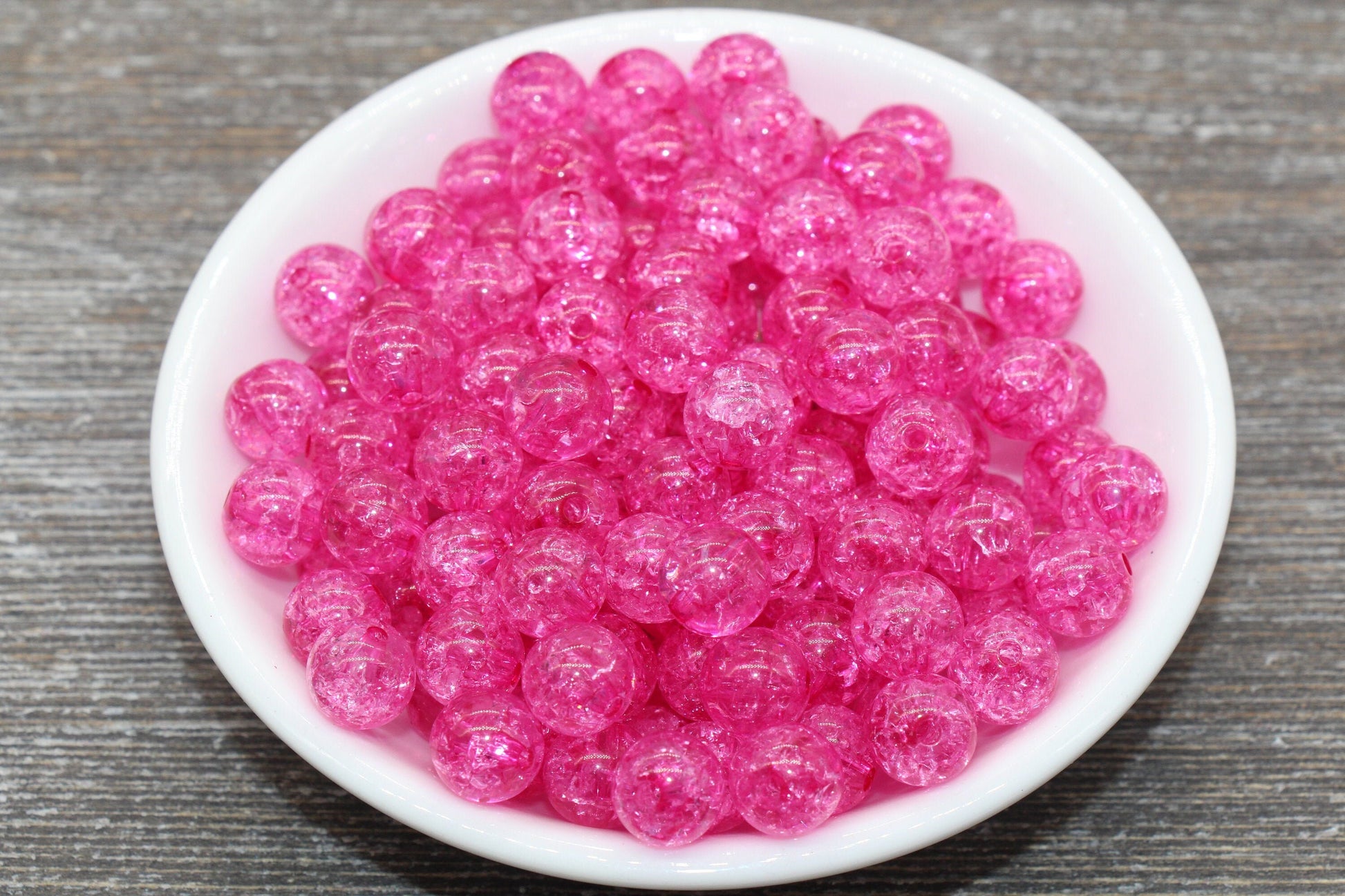 10mm Hot Pink Crackle Gumball Beads, Acrylic Crackle Loose Beads, Bubblegum Beads, Chunky Beads, Smooth Round Plastic Beads #1523