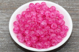 10mm Hot Pink Crackle Gumball Beads, Acrylic Crackle Loose Beads, Bubblegum Beads, Chunky Beads, Smooth Round Plastic Beads #1523