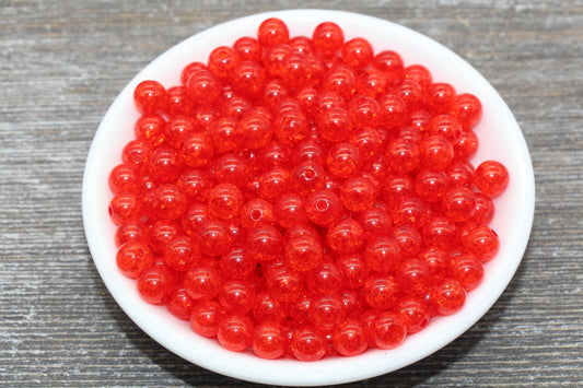 8mm Red Crackle Gumball Beads, Acrylic Crackle Loose Beads, Bubblegum Beads, Chunky Beads, Smooth Round Plastic Beads #1525