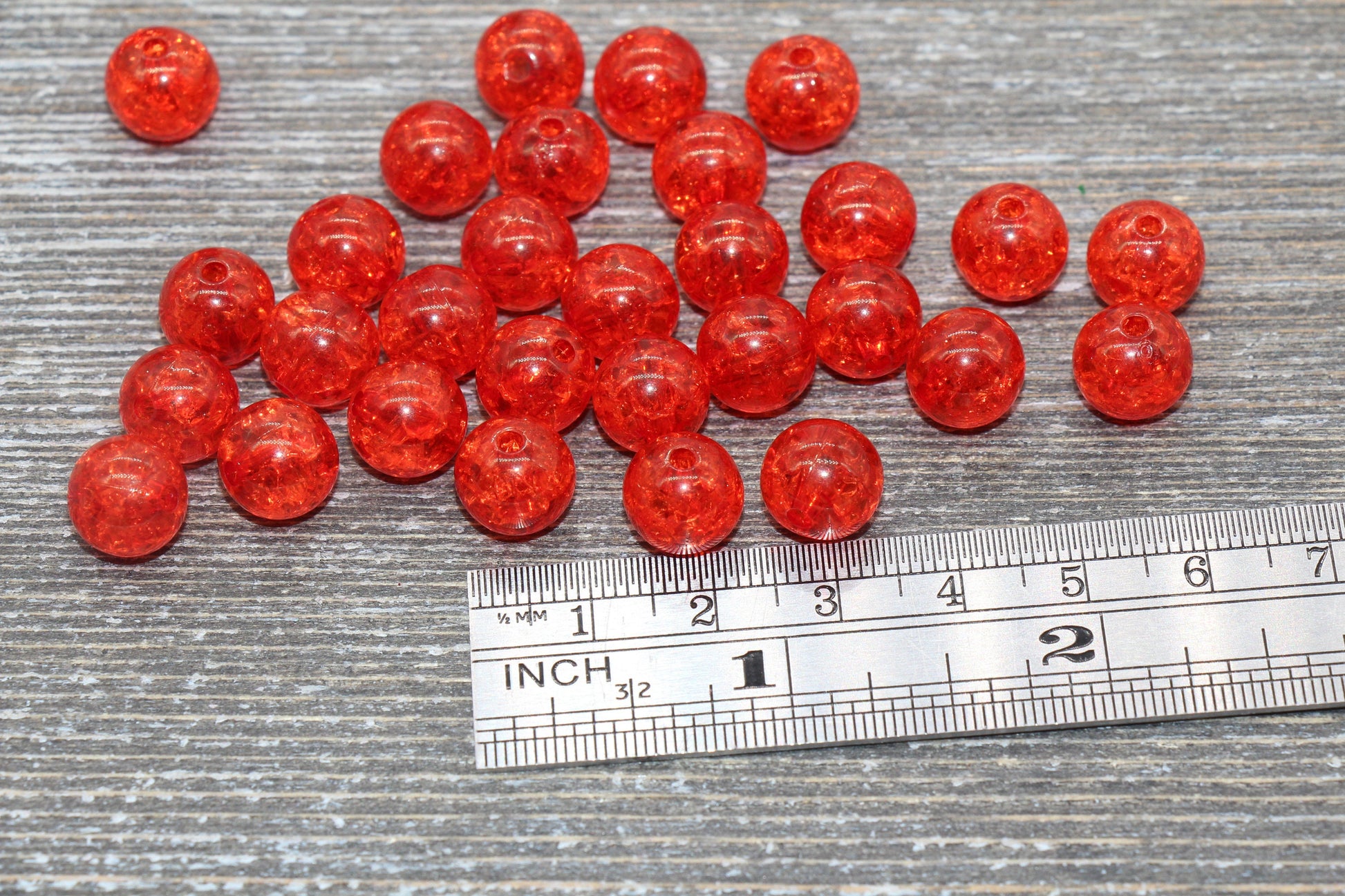 10mm Red Crackle Gumball Beads, Acrylic Crackle Loose Beads, Bubblegum Beads, Chunky Beads, Smooth Round Plastic Beads #1526