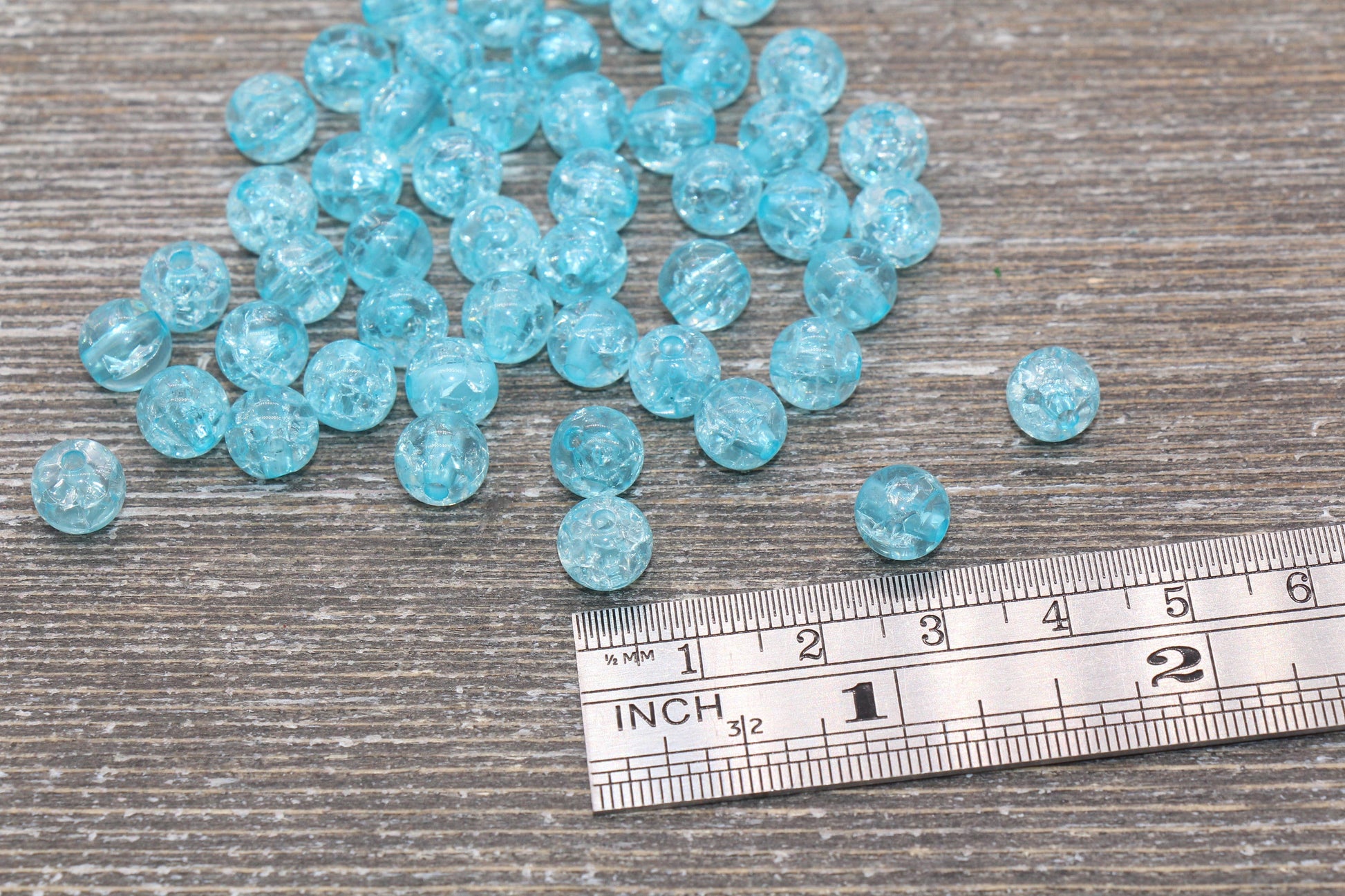 8mm Light Blue Crackle Gumball Beads, Acrylic Crackle Loose Beads, Bubblegum Beads, Chunky Beads, Smooth Round Plastic Beads #1530