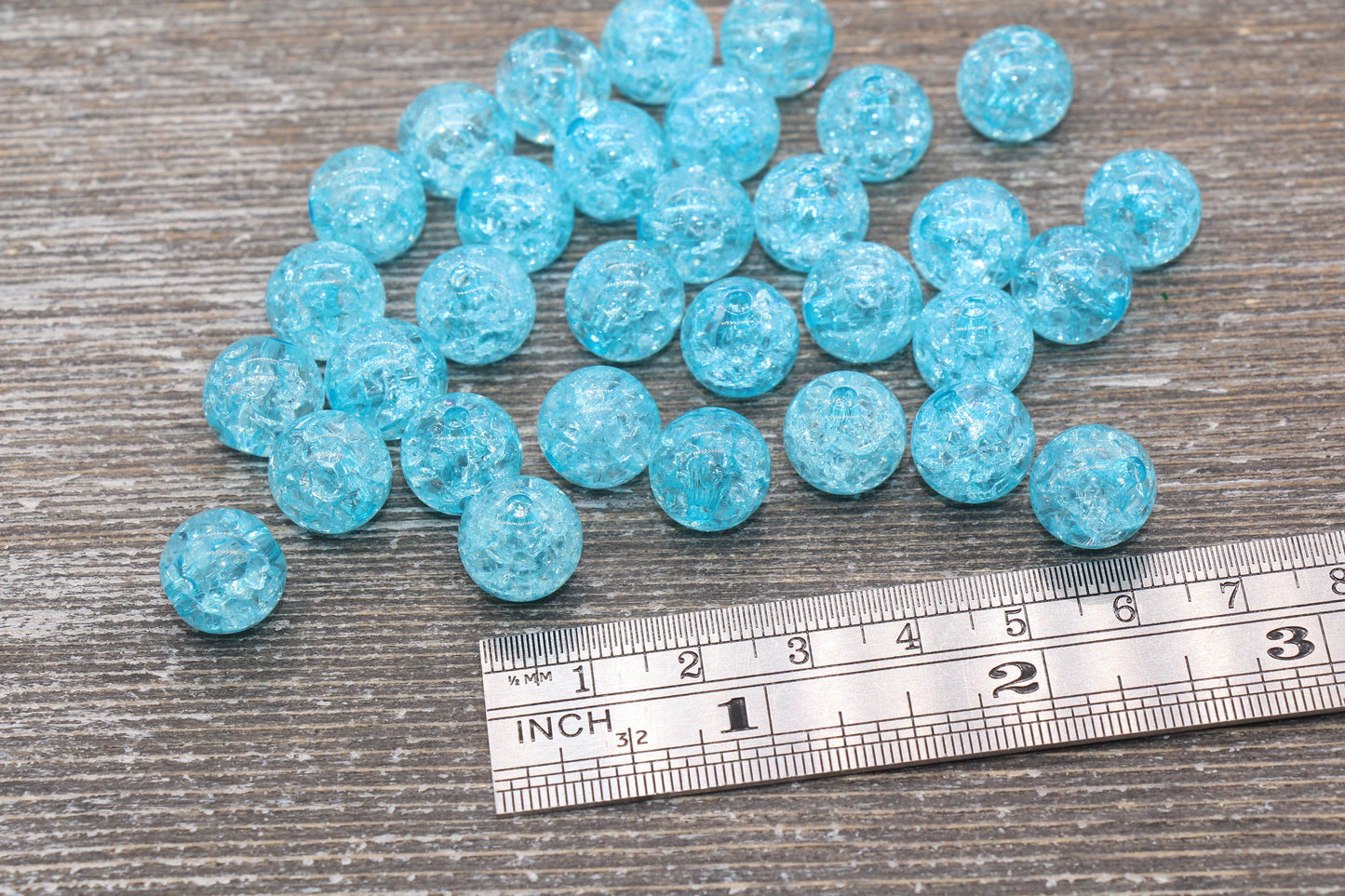 10mm Light Blue Crackle Gumball Beads, Acrylic Crackle Loose Beads, Bubblegum Beads, Chunky Beads, Smooth Round Plastic Beads #1531