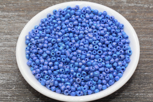 Iridescent Glass Seed Beads, 4mm 6/0 Glass Round Seed Beads, Blue AB Opaque Seed Beads, Rocailles Beads, Beading Supplies #1546
