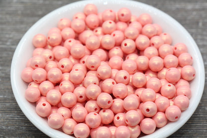 8mm Peach Shimmer Gumball Beads, Round Acrylic Loose Beads, Bubblegum Beads, Chunky Beads, Smooth Round Plastic Beads #1562