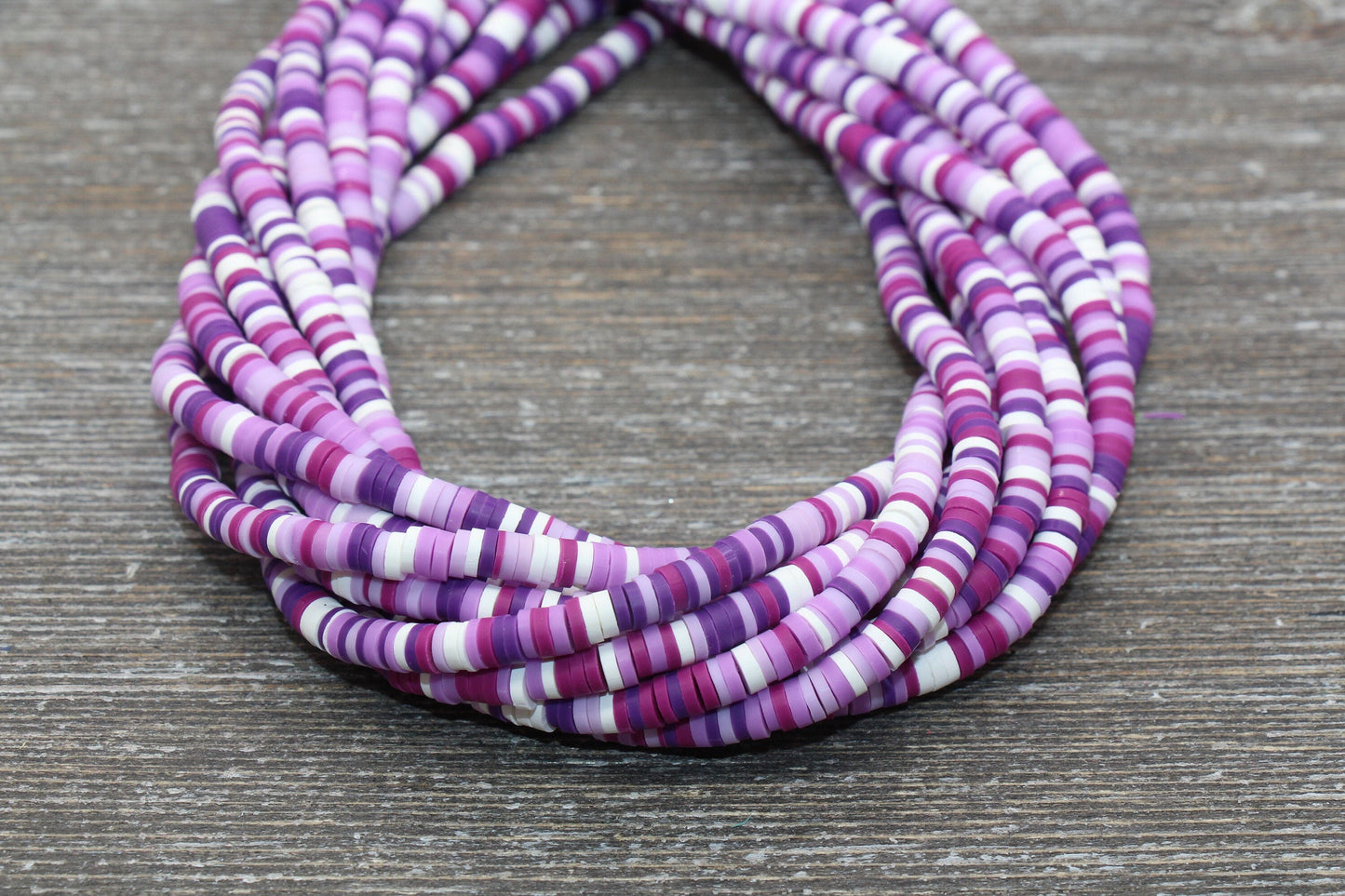 4mm Purple and White Multicolored Heishi Beads, Purple Mix Polymer Clay Disc Beads, African Disc Beads, Vinyl Heishi, Full Strand #529