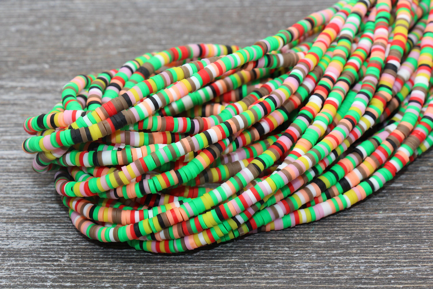 4mm Multicolored Heishi Beads, Multicolored Polymer Clay Disc Beads, Rainbow African Disc Beads, Vinyl Heishi, 16 inch Strand #127