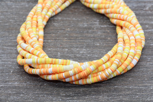 4mm Yellow White and Orange Mix Heishi Beads, Polymer Clay Disc Beads, Rainbow African Disc Beads, Vinyl Heishi, Full Strand #532