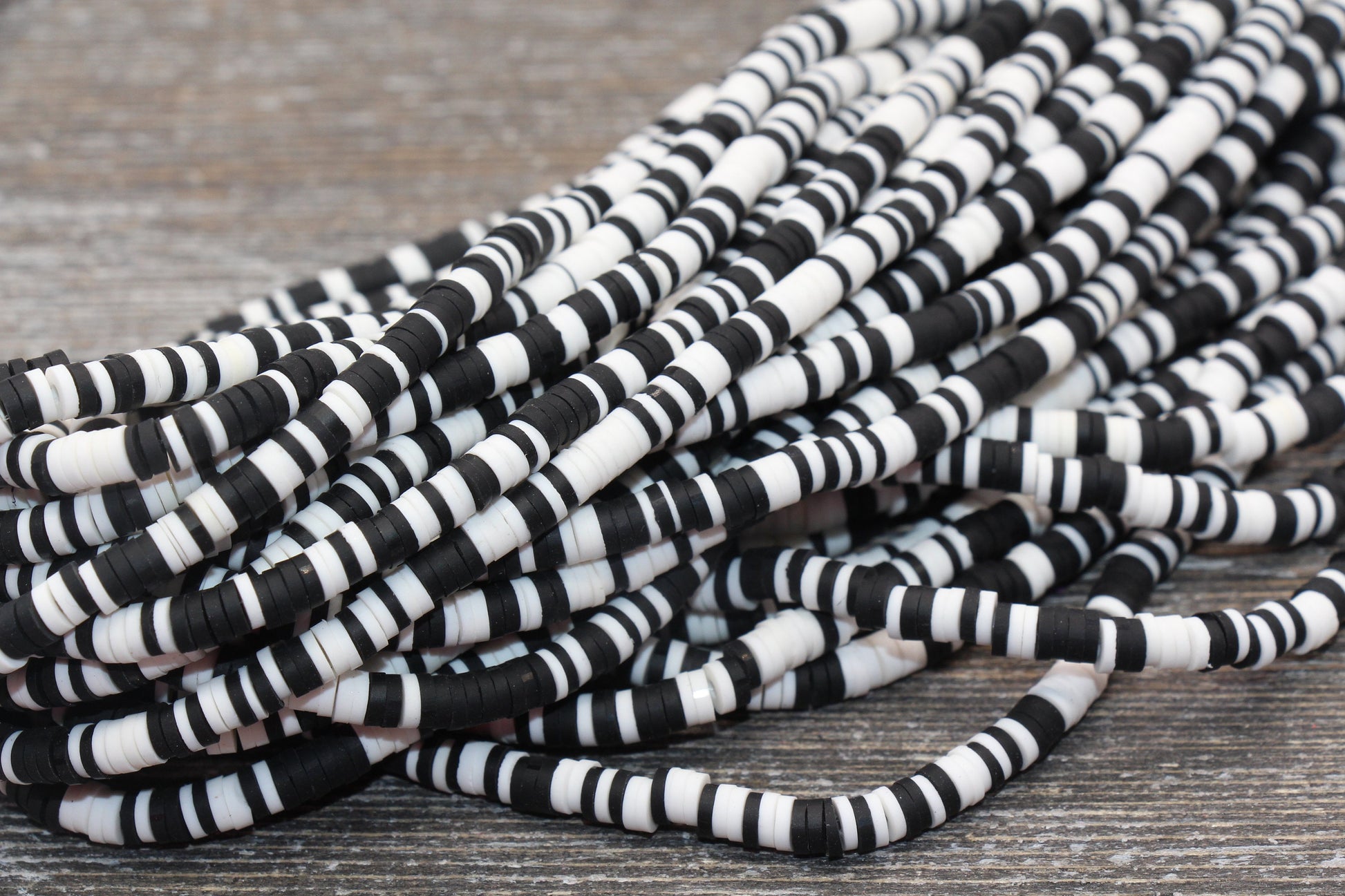 4mm Black and White Heishi Beads, Multicolored Polymer Clay Disc Beads, Rainbow African Disc Beads, Vinyl Heishi, 16 inch Strand #163