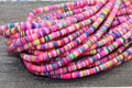 6mm hot pink rainbow heishi beads for bracelets and DIY jewelry