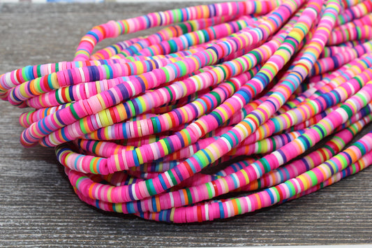 6mm Multicolored Heishi Beads, Mixed Color Polymer Clay Disc Beads, African Disc Beads, Wholesale Vinyl Heishi, 16 inch Strand #7