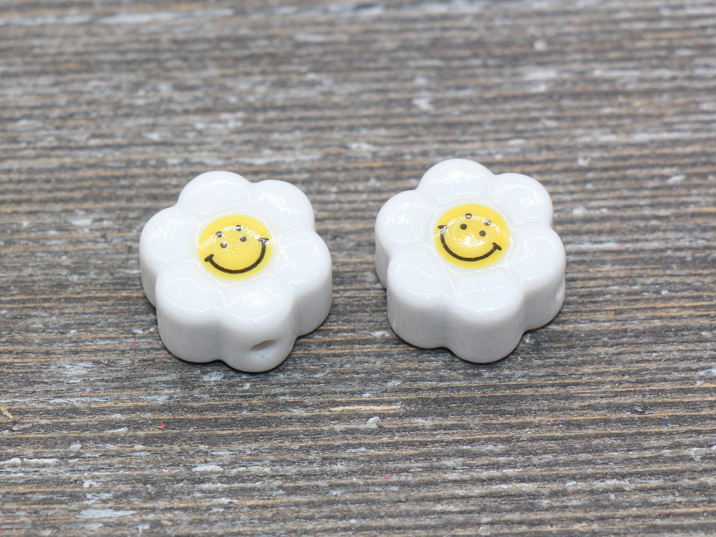 Ceramic Smiley Face Beads, Happy Face Sunflower Beads, Flower Shape Happy Face Beads