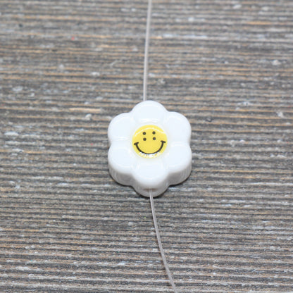 Ceramic Smiley Face Beads, Happy Face Sunflower Beads, Flower Shape Happy Face Beads