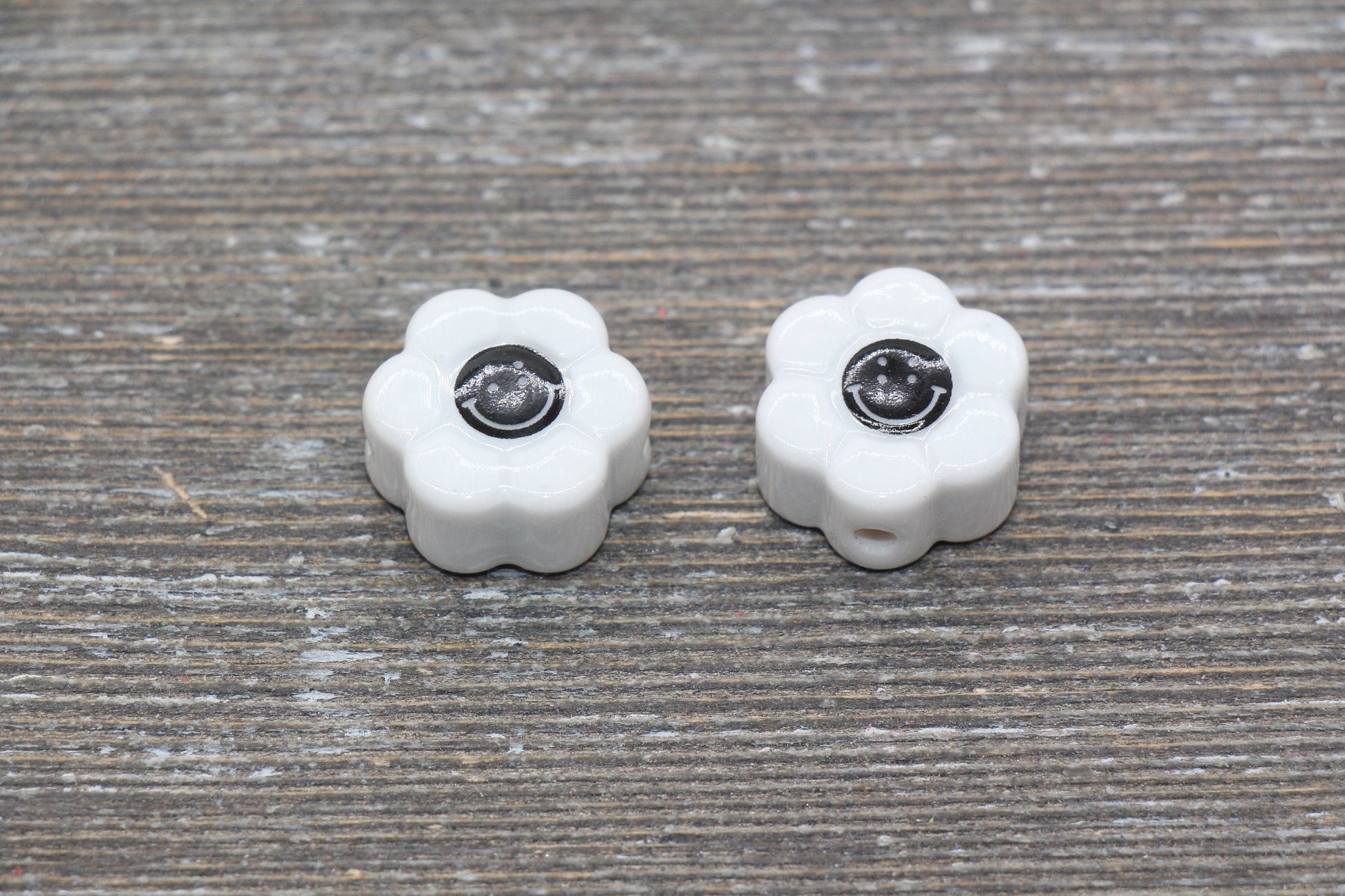 Ceramic Smiley Face Beads, Happy Face Sunflower Beads, Flower Shape Happy Face Beads