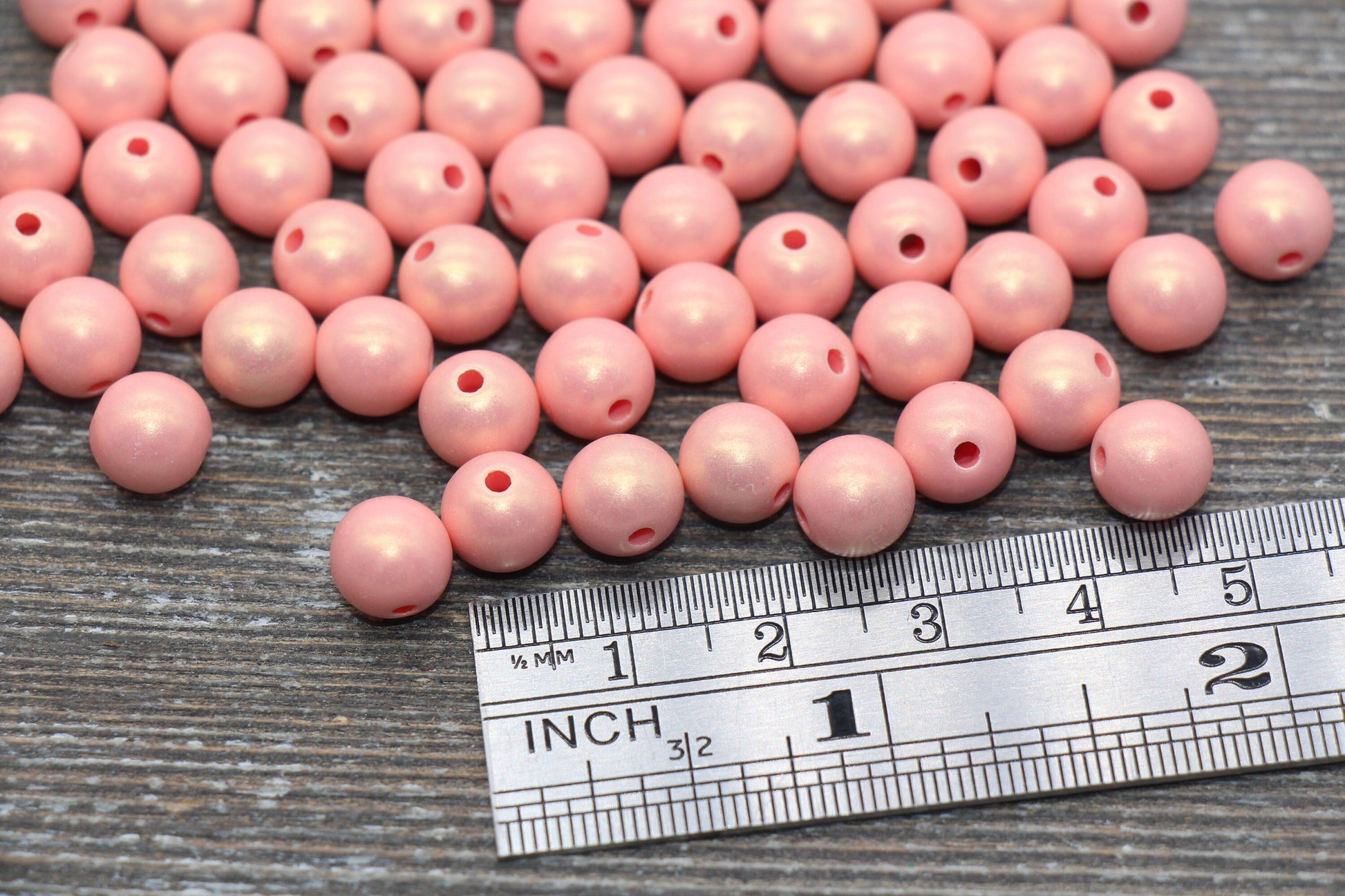 8mm Peach Shimmer Gumball Beads, Round Acrylic Loose Beads, Bubblegum Beads, Chunky Beads, Smooth Round Plastic Beads #1562