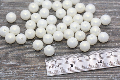 10mm Ivory Shimmer Gumball Beads, Round Acrylic Loose Beads, Bubblegum Beads, Chunky Beads, Gumball Beads, Smooth Plastic Beads #1574 - Yourdiysupply