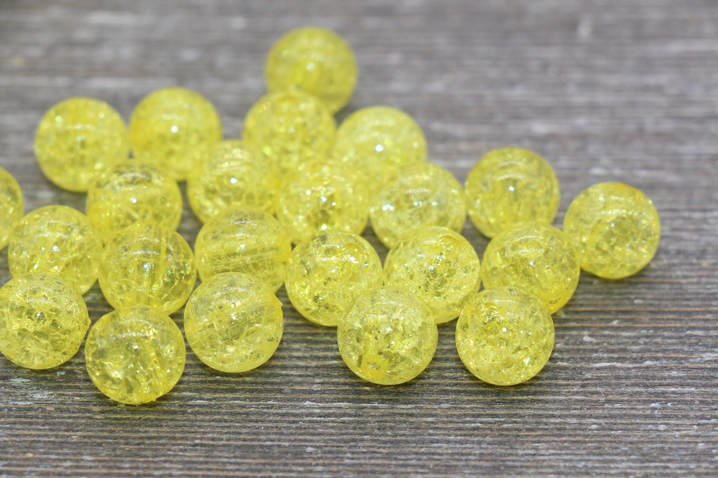 12mm Yellow Crackle Gumball Beads, Acrylic Crackle Loose Beads, Bubblegum Beads, Chunky Beads, Smooth Round Plastic Beads #1606