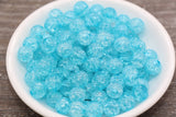 10mm Blue Crackle Gumball Beads, Acrylic Crackle Loose Beads, Bubblegum Beads, Chunky Beads, Smooth Round Plastic Beads #1607