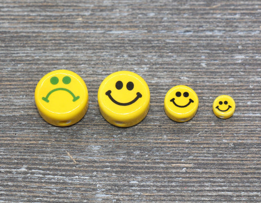 Ceramic Smiley Face Beads, Sad Face Beads, Happy Face Beads, Vertical Hole Beads, Yellow Happy Face Beads, Emoji Beads