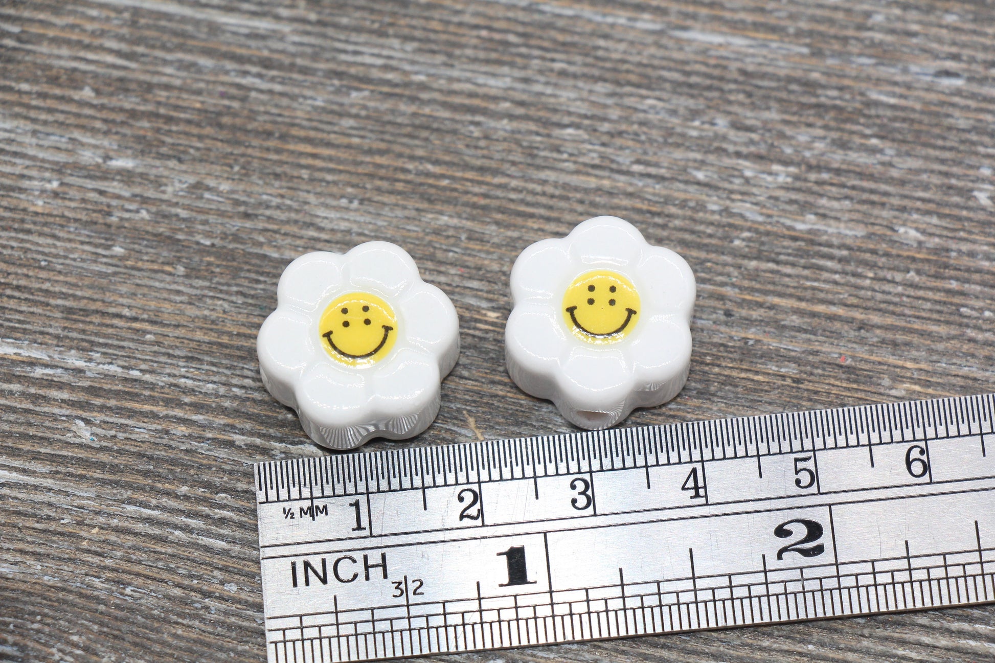 Ceramic Smiley Face Beads, Happy Face Sunflower Beads, Flower Shape Happy Face Beads