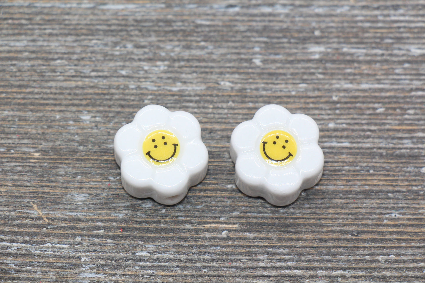 Ceramic Smiley Face Beads, Happy Face Sunflower Beads, Flower Shape Happy Face Beads