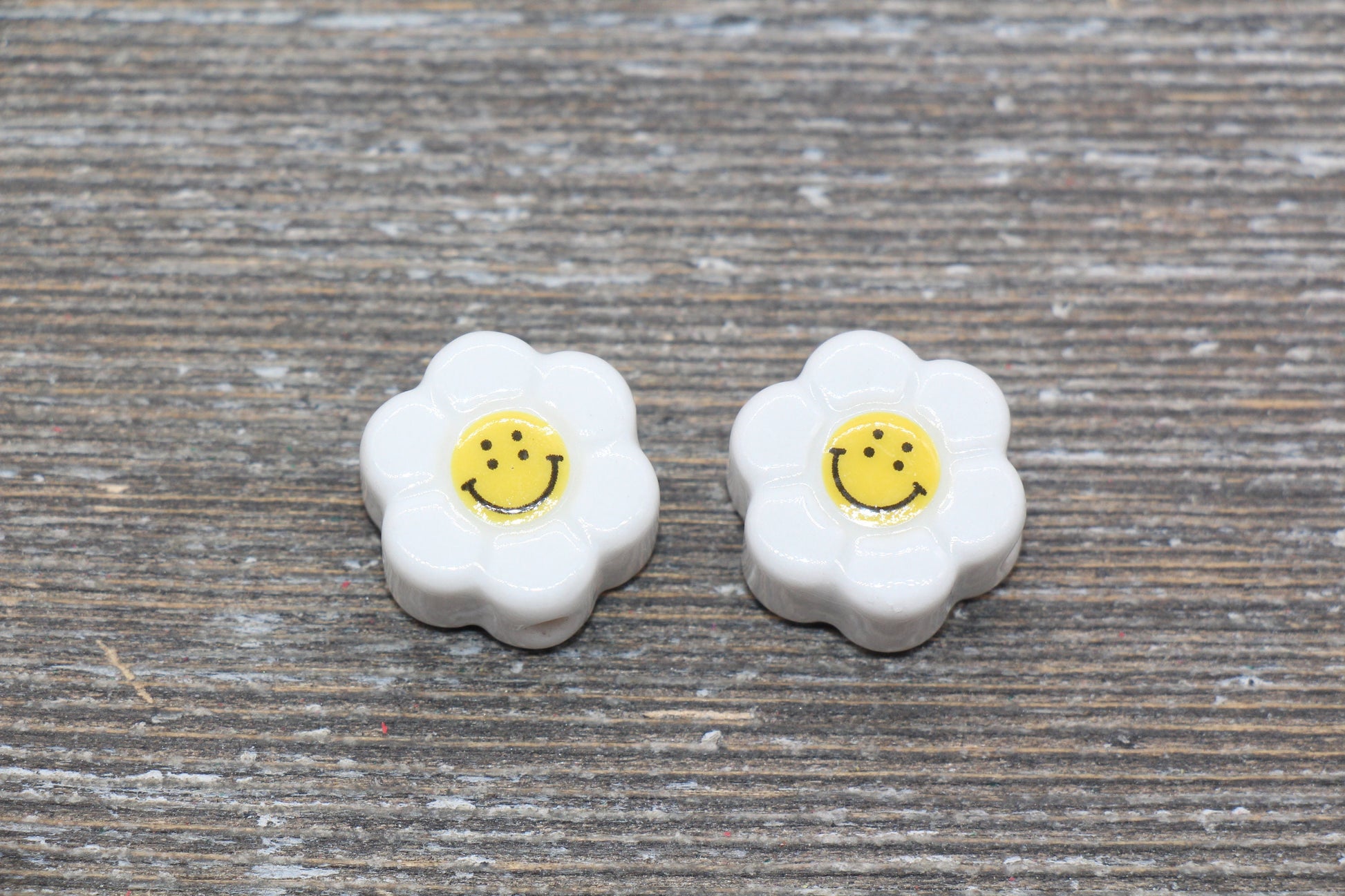 Ceramic Smiley Face Beads, Happy Face Sunflower Beads, Flower Shape Happy Face Beads