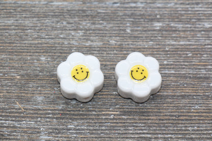 Ceramic Smiley Face Beads, Happy Face Sunflower Beads, Flower Shape Happy Face Beads