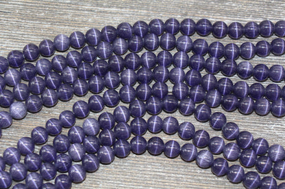 Purple Cat Eye Beads, Purple Smooth Round Beads, Sizes 4mm, 6mm, 8mm, 10mm, 12mm, Full Strand 15.5 inch, #207