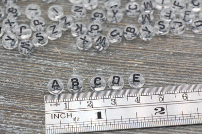 Clear Alphabet Letter Beads, Transparent Acrylic Beads with Black Letters, Round Acrylic Beads, Mix Letters, Name Beads 7mm #1618