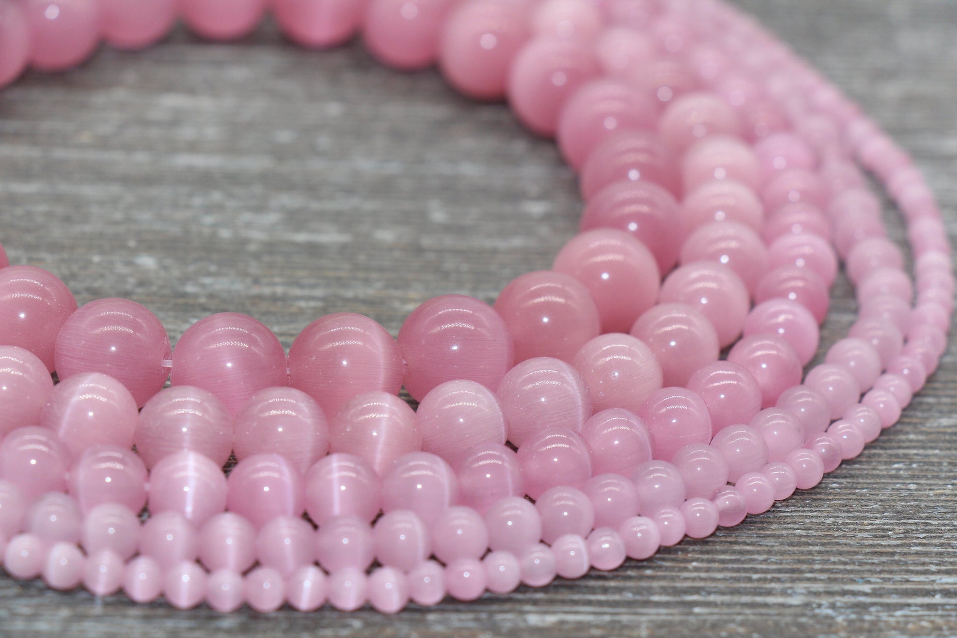 Pink Cat Eye Beads, Smooth Round Beads, Sizes 4mm 6mm 8mm 10mm 12mm, Full Strand 15.5 inch, #208