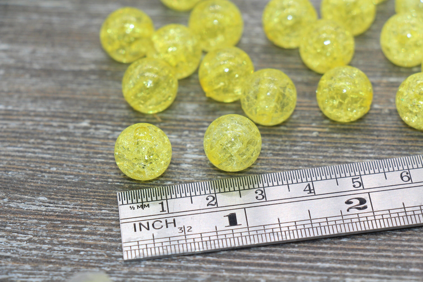 12mm Yellow Crackle Gumball Beads, Acrylic Crackle Loose Beads, Bubblegum Beads, Chunky Beads, Smooth Round Plastic Beads #1606