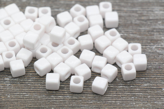 7mm White Cube Beads, Acrylic Cube Beads, Acrylic Spacer Beads, Square Beads, Acrylic Blank Beads, #1608