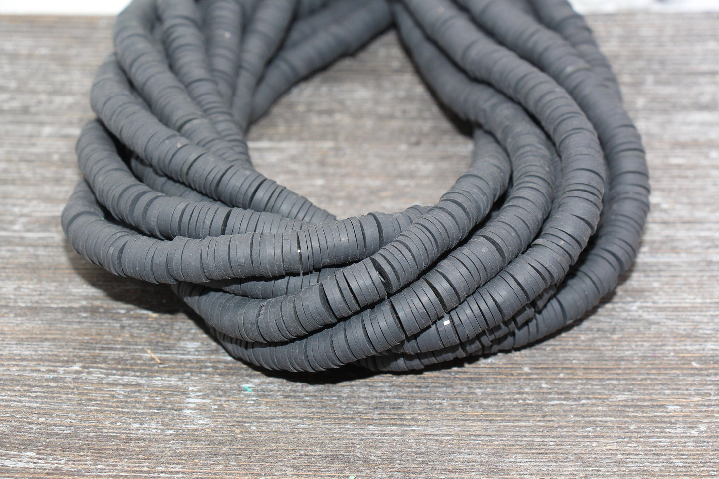 8mm Dark Gray Heishi Beads, Dark Gray Polymer Clay Disc Beads, African Disc Beads, Vinyl Heishi, 16 inch Strand #195