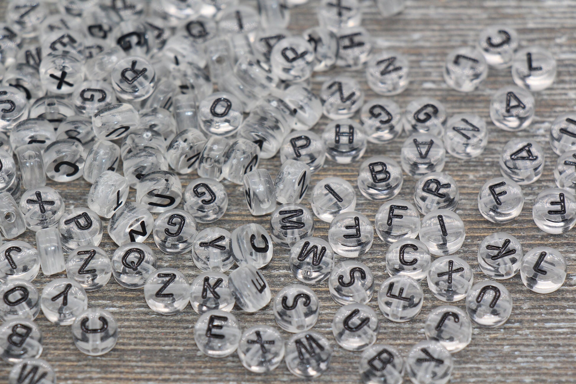 Clear Alphabet Letter Beads, Transparent Acrylic Beads with Black Letters, Round Acrylic Beads, Mix Letters, Name Beads 7mm #1618