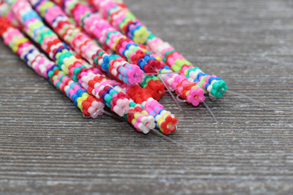 4mm Multicolored Flower Shape Heishi Beads, Polymer Clay Disc Beads, African Disc Beads, Vinyl Heishi, 16 inch Strand #197