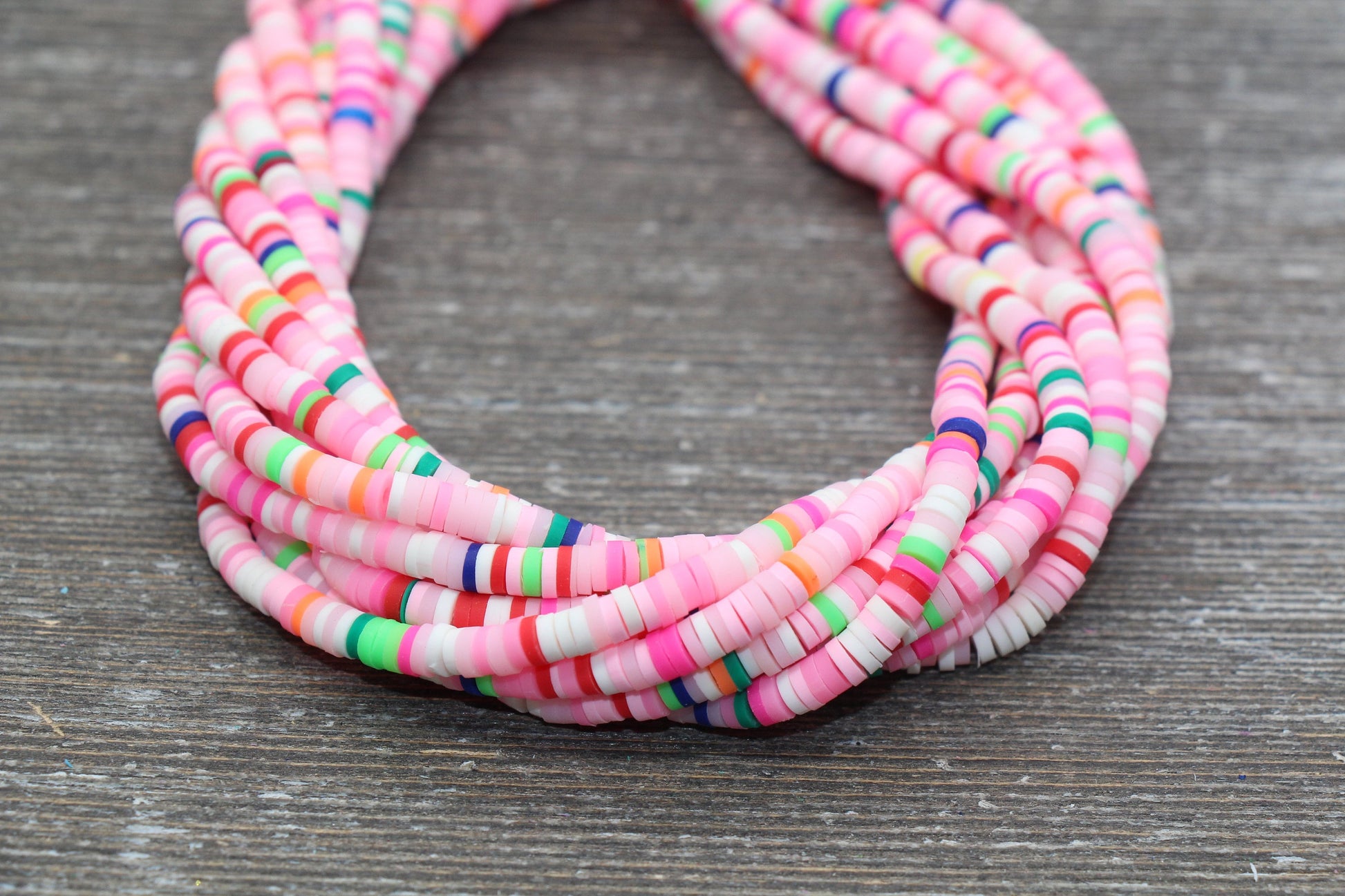 4mm Multicolored Heishi Beads, Multicolored Polymer Clay Disc Beads, Rainbow African Disc Beads, Vinyl Heishi, 16 inch Strand #198