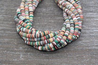 6mm Multicolored Heishi Beads, Mixed Color Polymer Clay Disc Beads, African Disc Beads, Wholesale Vinyl Heishi, 16 inch Strand #203