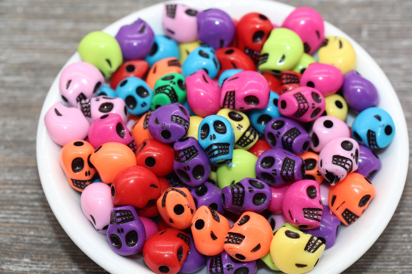 Skull Acrylic Beads, Multicolored Skull Head Acrylic Beads, Plastic Skull Beads, Halloween Skull Beads, 12x9mm #1633