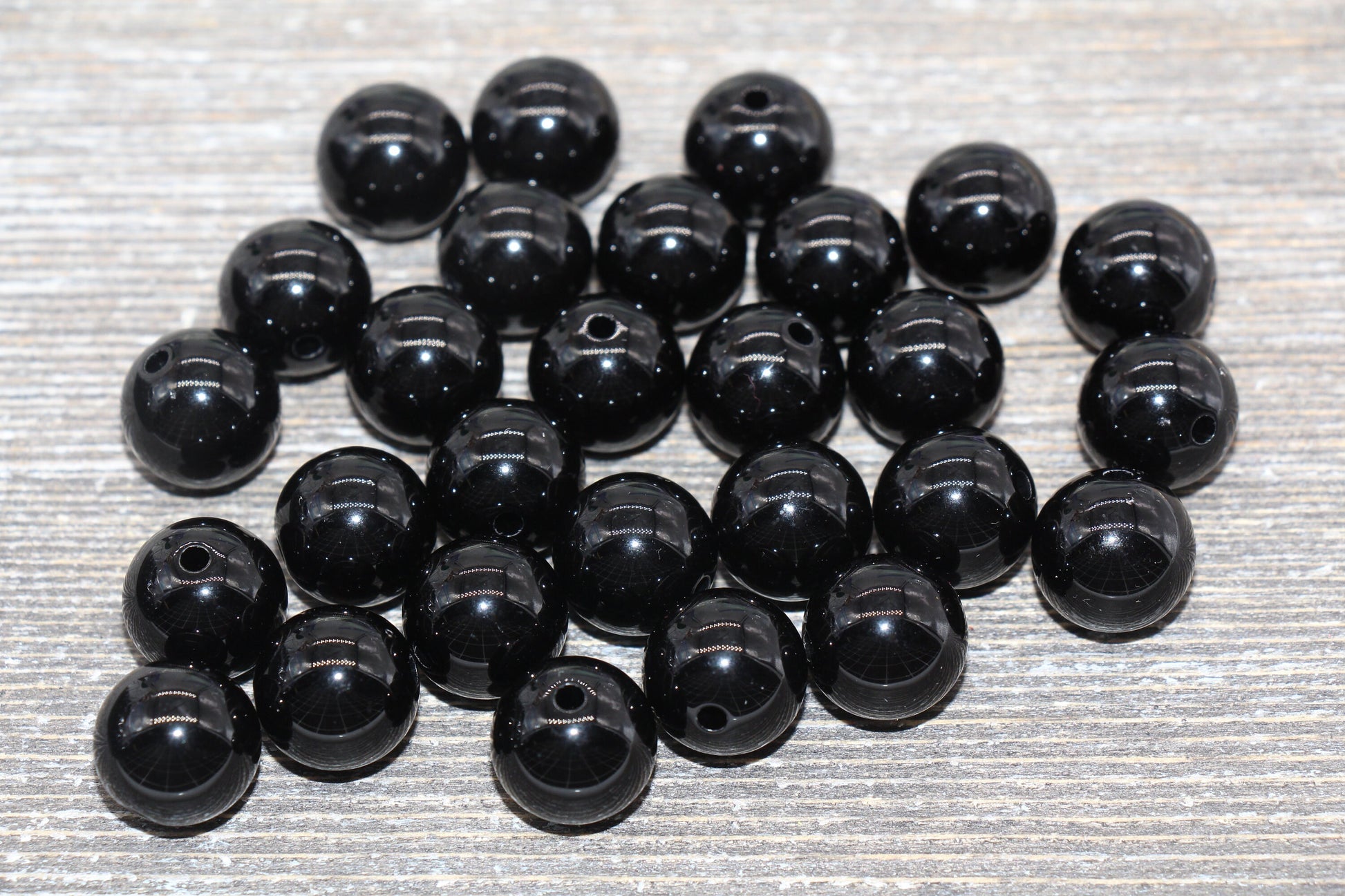 14mm Black Gumball Beads, Round Acrylic Loose Beads, Solid Bubblegum Beads, Chunky Beads, Smooth Round Plastic Beads #1643